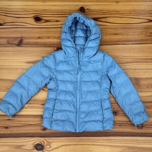 EUC Uniqlo Kids Sky Blue PuffTech Washable Parka Puffer Jacket Sz 5-6